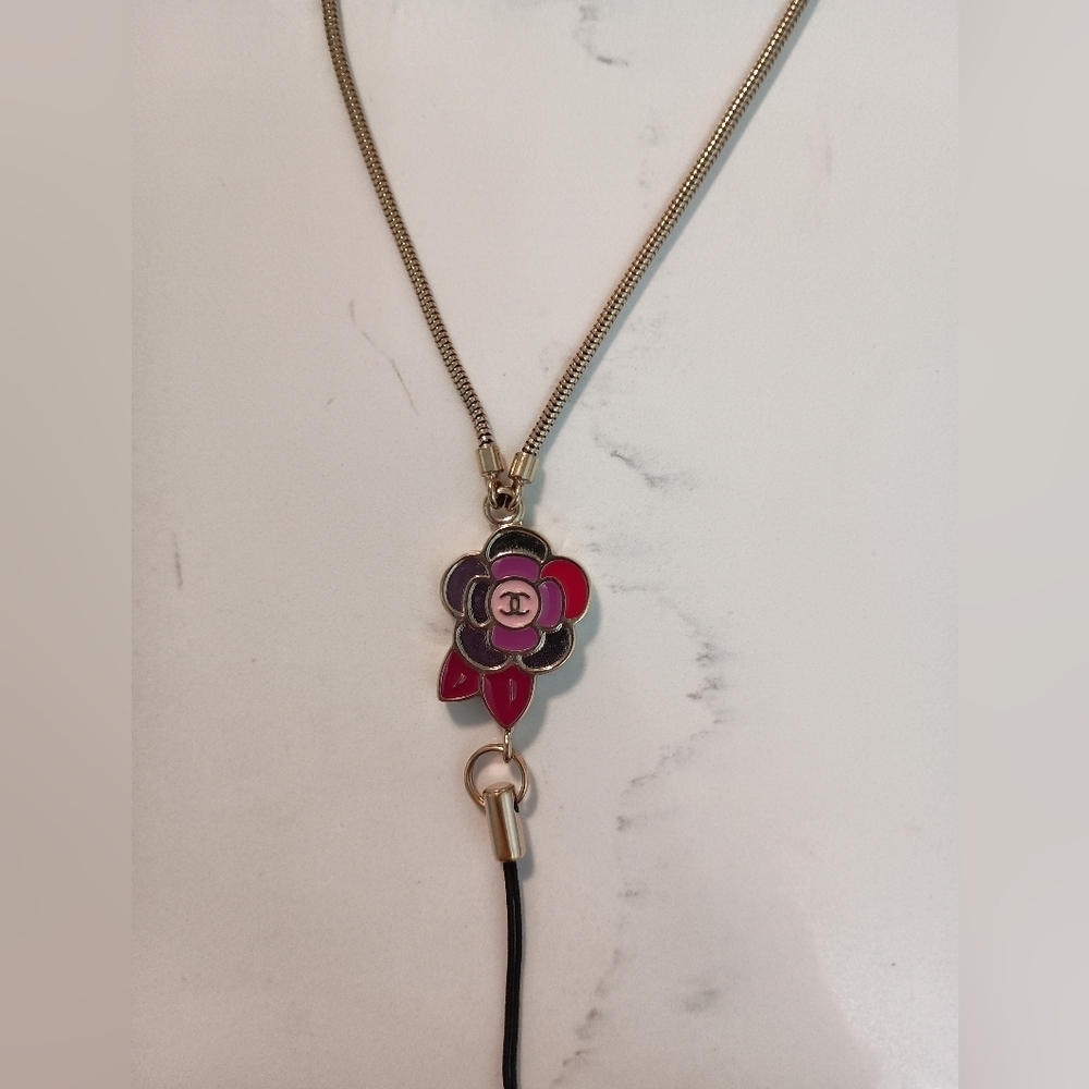 Authentic Chanel Camellia  Cell Phone Strap with Coco Mark Charm